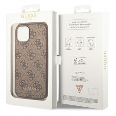 Apple iPhone 14 Plus Hülle Guess 4G Gold Logo Elegant  Braun