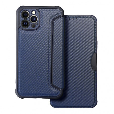 Apple iPhone 12 Pro Book Handytaschen Razor Book Kohlenstoff-Faser, Kohlenstoffmuster  Blau