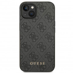 Apple iPhone 14 Plus Hülle Guess 4G Gold Logo Elegant  Grau