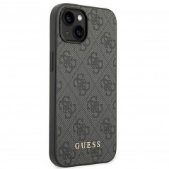 Apple iPhone 14 Plus Hülle Guess 4G Gold Logo Elegant  Grau