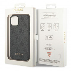 Apple iPhone 14 Plus Hülle Guess 4G Gold Logo Elegant  Grau