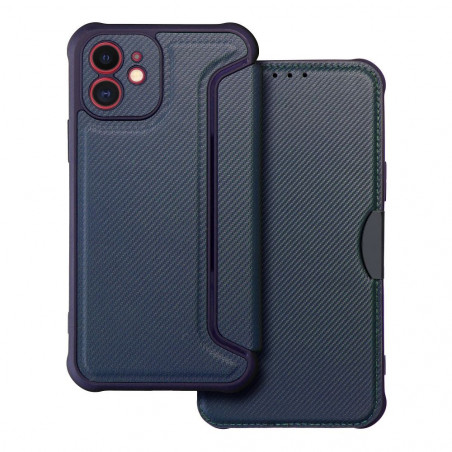 Apple iPhone 12 Book Handytaschen Razor Book Kohlenstoff-Faser, Kohlenstoffmuster  Blau