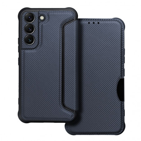 Samsung Galaxy S22 Book Handytaschen Razor Book Kohlenstoff-Faser, Kohlenstoffmuster  Blau