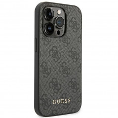 Apple iPhone 14 Pro Max Hülle Guess 4G Gold Logo Elegant  Grau