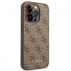 Apple iPhone 14 Pro Max Hülle Guess 4G Gold Logo Elegant  Braun