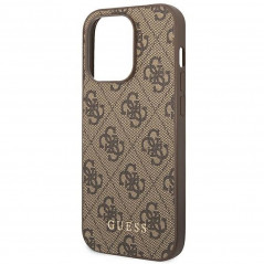 Apple iPhone 14 Pro Max Hülle Guess 4G Gold Logo Elegant  Braun