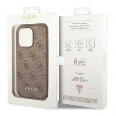 Apple iPhone 14 Pro Max Hülle Guess 4G Gold Logo Elegant  Braun