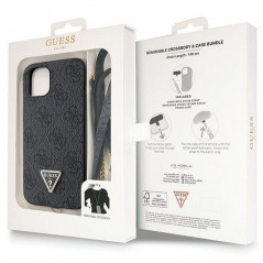 Apple iPhone 13 Hülle Guess Metal Logo Starss Crossbody Elegant  Schwarz