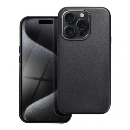 Apple iPhone 15 Pro Hülle Leather Mag Cover Elegant  MagSAFE  Schwarz