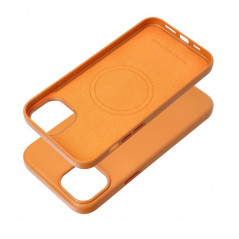 Apple iPhone 15 Plus Hülle Leather Mag Cover Elegant  MagSAFE  Orange