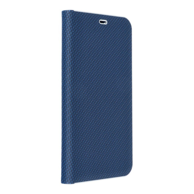 Apple iPhone 15 Pro Book Handytaschen LUNA Book Carbon Kohlenstoff-Faser, Elegant  Blau