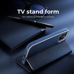 Apple iPhone 15 Pro Book Handytaschen LUNA Book Carbon Kohlenstoff-Faser, Elegant  Blau