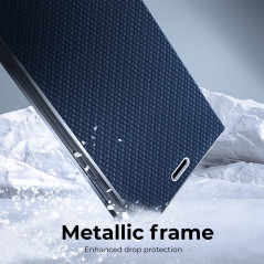 Apple iPhone 15 Pro Book Handytaschen LUNA Book Carbon Kohlenstoff-Faser, Elegant  Blau