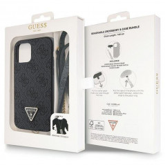 Apple iPhone 12 Hülle Guess Metal Logo Starss Crossbody Elegant  Schwarz