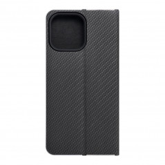 Apple iPhone 14 Pro Max Book Handytaschen LUNA Book Carbon Kohlenstoff-Faser, Elegant  Schwarz