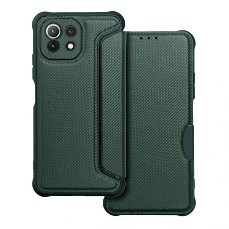 XIAOMI Mi 11 Lite Book Handytaschen Razor Book Kohlenstoff-Faser, Kohlenstoffmuster  Dunkelgrün