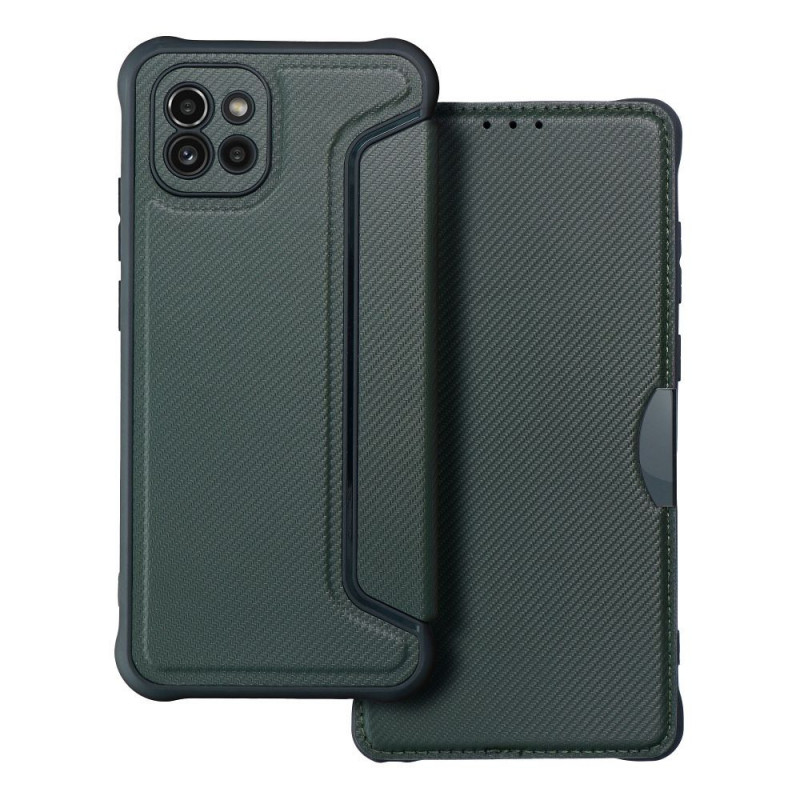 Samsung Galaxy A03 Book Handytaschen Razor Book Kohlenstoff-Faser, Kohlenstoffmuster  Dunkelgrün