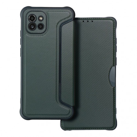 Samsung Galaxy A03 Book Handytaschen Razor Book Kohlenstoff-Faser, Kohlenstoffmuster  Dunkelgrün