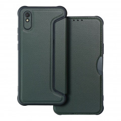XIAOMI Redmi 9C NFC Book Handytaschen Razor Book Kohlenstoff-Faser, Kohlenstoffmuster  Dunkelgrün
