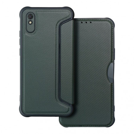 XIAOMI Redmi 9C NFC Book Handytaschen Razor Book Kohlenstoff-Faser, Kohlenstoffmuster  Dunkelgrün