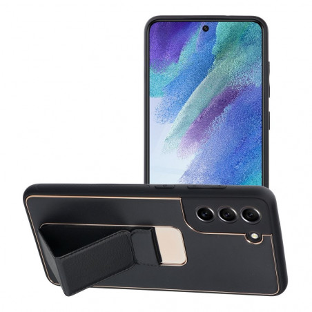 Samsung Galaxy S21 FE 5G Hülle LEATHER Case Kickstand Schwarz