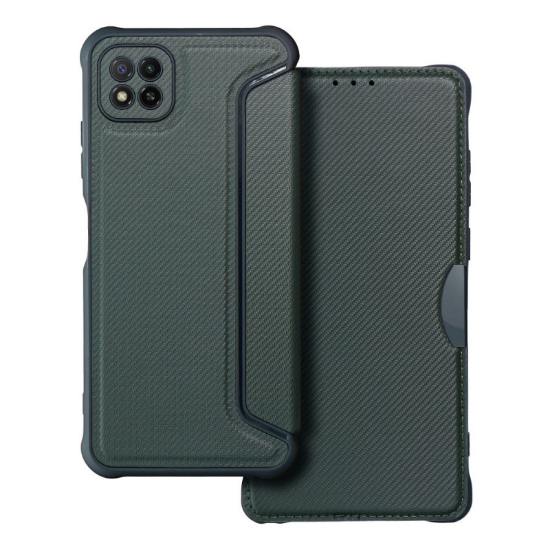 Samsung Galaxy A22 5G Book Handytaschen Razor Book Kohlenstoff-Faser, Kohlenstoffmuster  Dunkelgrün