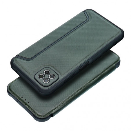 Samsung Galaxy A22 5G Book Handytaschen Razor Book Kohlenstoff-Faser, Kohlenstoffmuster  Dunkelgrün