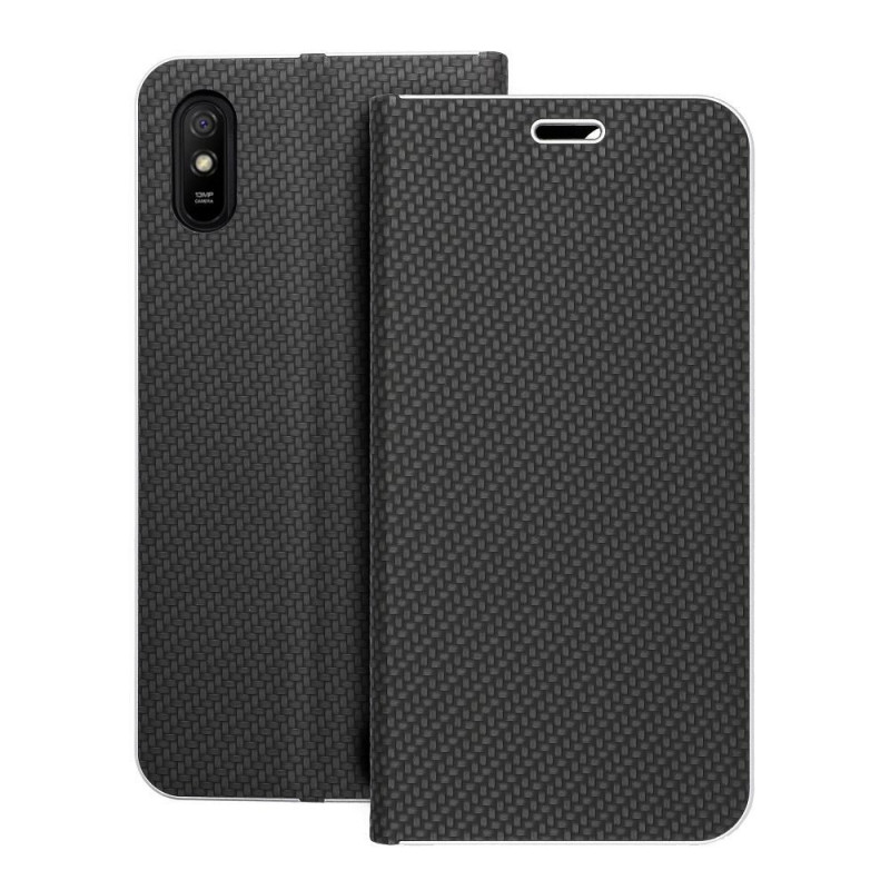 XIAOMI Redmi 9C NFC Book Handytaschen LUNA Book Carbon Kohlenstoff-Faser, Elegant  Schwarz