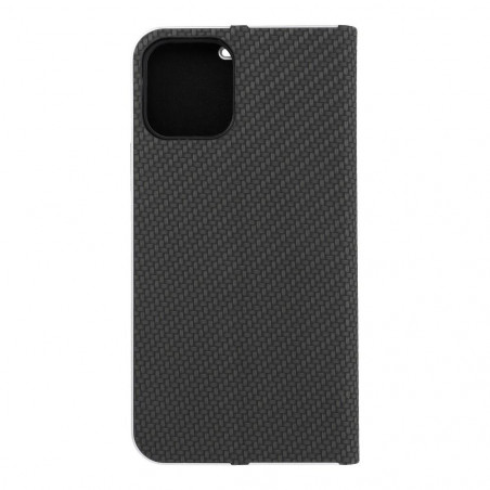 Apple iPhone 12 Pro Book Handytaschen LUNA Book Carbon Kohlenstoff-Faser, Elegant  Schwarz