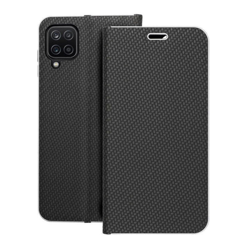 Samsung Galaxy A12 Book Handytaschen LUNA Book Carbon Kohlenstoff-Faser, Elegant  Schwarz