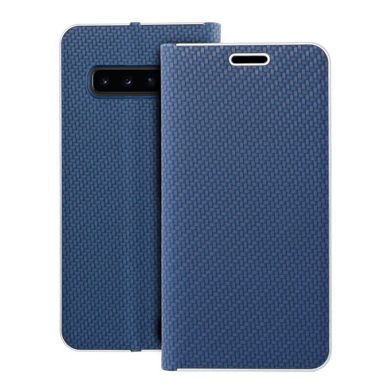 Samsung Galaxy S10 Book Handytaschen LUNA Book Carbon Kohlenstoff-Faser, Elegant  Blau