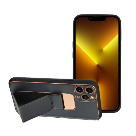 Apple iPhone 13 Pro Hülle LEATHER Case Kickstand Schwarz