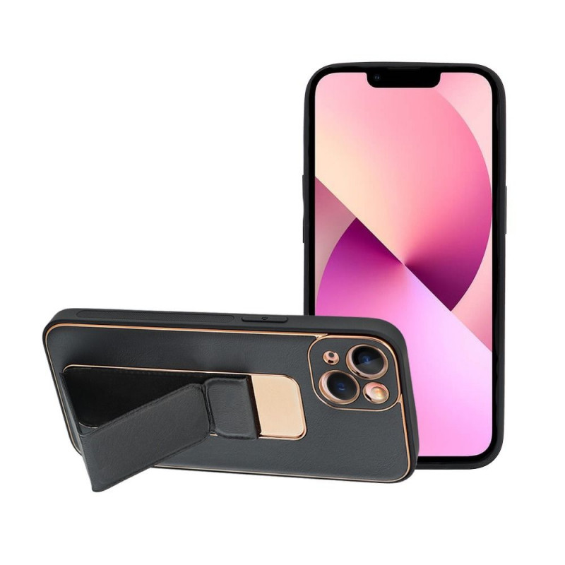 Apple iPhone 13 Hülle LEATHER Case Kickstand Schwarz
