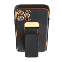 Apple iPhone 13 Hülle LEATHER Case Kickstand Schwarz