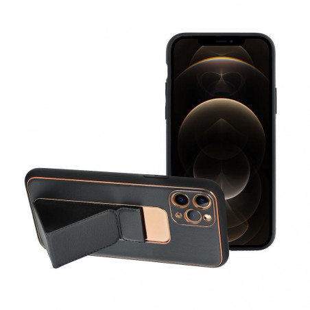 Apple iPhone 12 Pro Max Hülle LEATHER Case Kickstand Schwarz