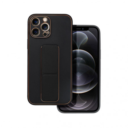 Apple iPhone 12 Pro Max Hülle LEATHER Case Kickstand Schwarz