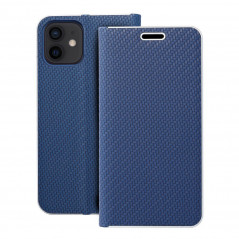 Apple iPhone 12 Pro Book Handytaschen LUNA Book Carbon Kohlenstoff-Faser, Elegant  Blau
