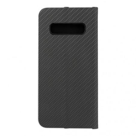 Samsung Galaxy S10 Plus Book Handytaschen LUNA Book Carbon Kohlenstoff-Faser, Elegant  Schwarz