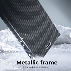 Apple iPhone XR Book Handytaschen LUNA Book Carbon Kohlenstoff-Faser, Elegant  Schwarz