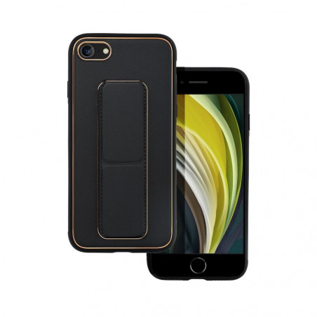 Apple iPhone 7 Hülle LEATHER Case Kickstand Schwarz