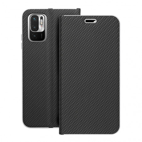 XIAOMI Redmi Note 10S Book Handytaschen LUNA Book Carbon Kohlenstoff-Faser, Elegant  Schwarz