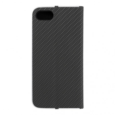 Apple iPhone 8 Book Handytaschen LUNA Book Carbon Kohlenstoff-Faser, Elegant  Schwarz