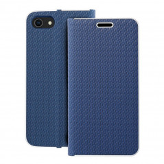 Apple iPhone 7 Book Handytaschen LUNA Book Carbon Kohlenstoff-Faser, Elegant  Blau