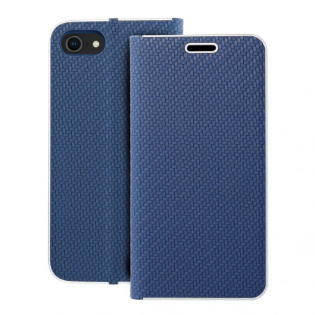 Apple iPhone SE 2022 5G Book Handytaschen LUNA Book Carbon Kohlenstoff-Faser, Elegant  Blau