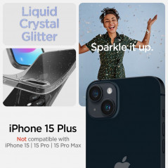 Apple iPhone 15 Plus Hülle Spigen Liquid Crystal Kristallklar  Glitzerkristall