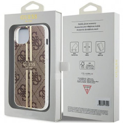 Apple iPhone 15 Plus Hülle Guess 4G Gold Stripe Elegant  Braun