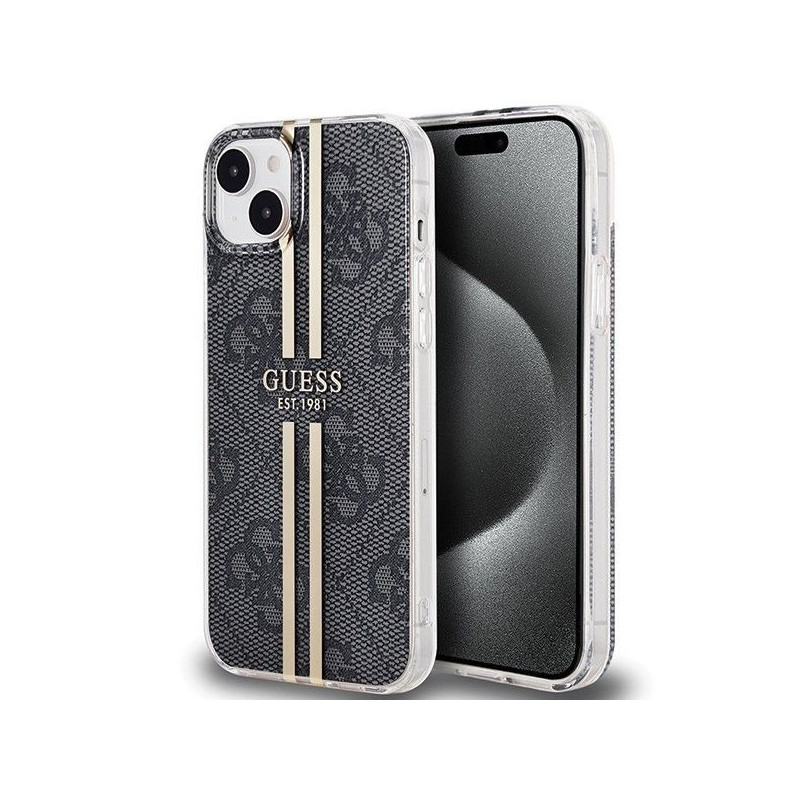 Apple iPhone 15 Plus Hülle Guess 4G Gold Stripe Elegant  Schwarz