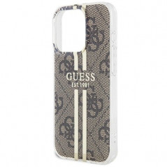 Apple iPhone 15 Pro Hülle Guess 4G Gold Stripe Elegant  Braun