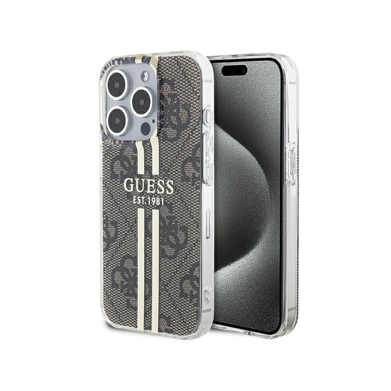 Apple iPhone 15 Pro Max Hülle Guess 4G Gold Stripe Elegant  Braun