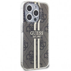 Apple iPhone 15 Pro Max Hülle Guess 4G Gold Stripe Elegant  Braun